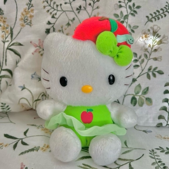 Hello Kitty Red Apple Worm Plush Green Tutu Nakajima 7” - Picture 1 of 3
